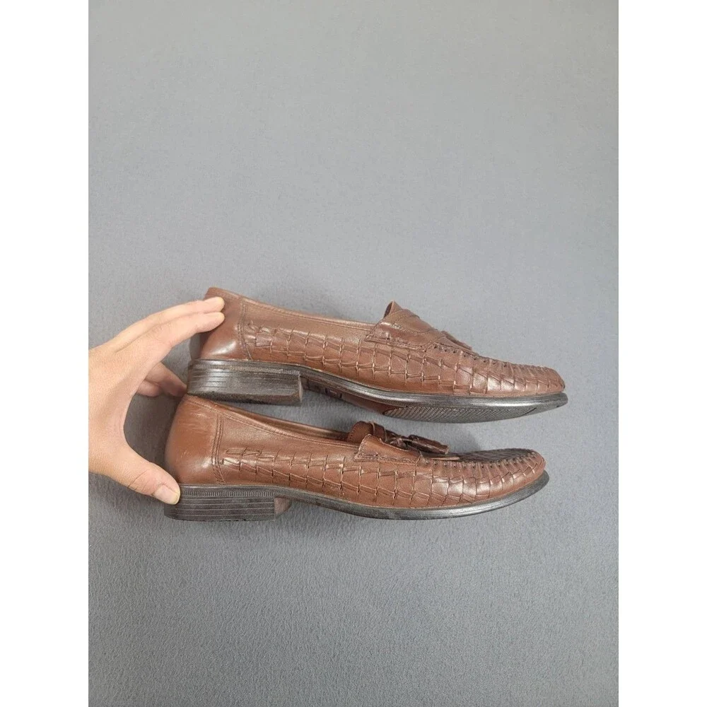 Nunn Bush‎ Shoes Mens Size 10M Brown Leather Loafers Woven Tassel Slip On Dress